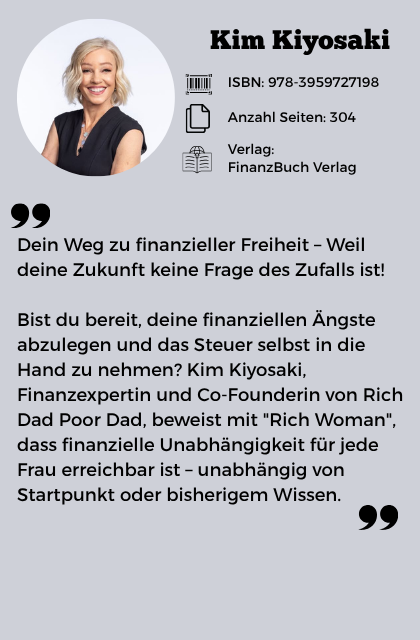 Rich Woman Buchcover von Kim Kiyosaki auf einem Tisch, symbolisiert finanzielle Freiheit für Frauen
